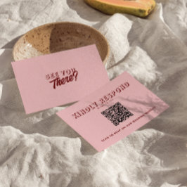 Modern Pink Deep Red Retro Unique QR Code Wedding  出欠カード