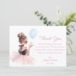 Modern Pink Dress Girl’s Birthday Thank You ノートカード