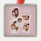 Modern Pink “Fa La La” Multi Photo Christmas メタルオーナメント (正面)
