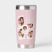 Modern Pink “Fa La La” Multi Photo Christmas 保温保冷タンブラー (正面)