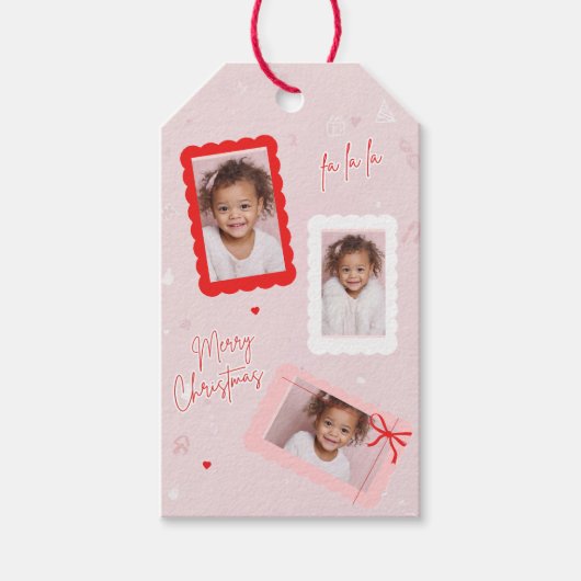 Modern Pink “Fa La La” Photo Christmas ギフトタグ (正面)