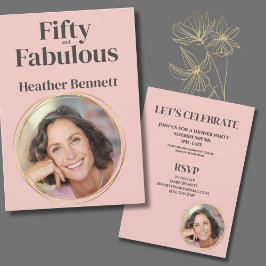 Modern Pink Fifty and Fabulous Photo Birthday 招待状