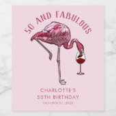 Modern Pink Flamingo 50th Birthday Party Custom ワインラベル (シングルラベル)