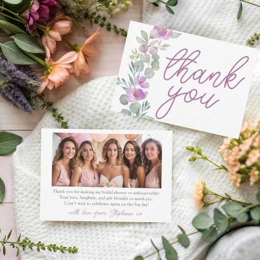 Modern Pink Floral Bridal Shower Thank You サンキューカード