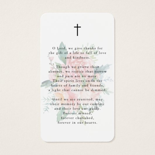 Modern Pink Floral Cross Prayer Card (裏面)