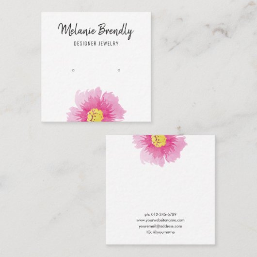 Modern Pink Floral Earring Display Business Card スクエア名刺 (正面/裏面)