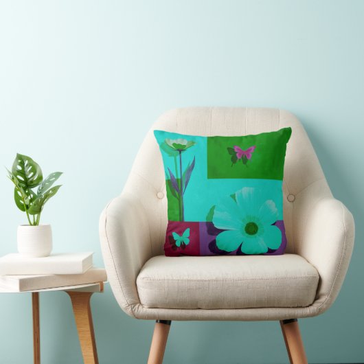 Modern Pink Floral Garden Throw Pillow クッション (椅子)