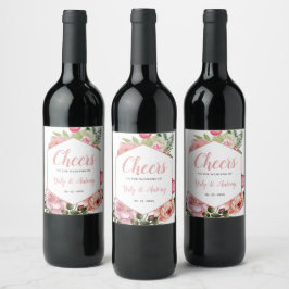 Modern Pink Floral Hexagon Drink Decor ワインラベル