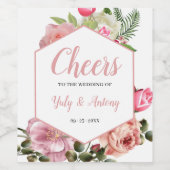 Modern Pink Floral Hexagon Drink Decor ワインラベル (シングルラベル)