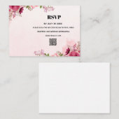 Modern Pink Floral QR Code Wedding RSVP Card ノートカード (正面/裏面)
