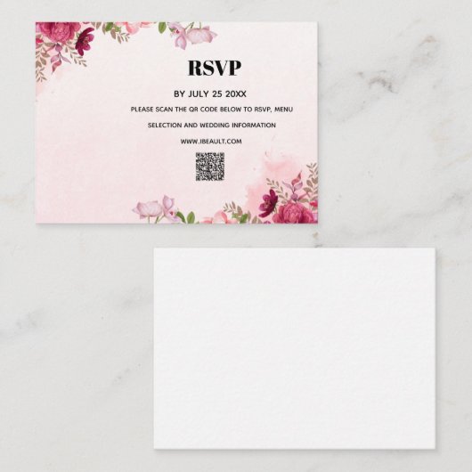 Modern Pink Floral QR Code Wedding RSVP Card ノートカード (正面/裏面)