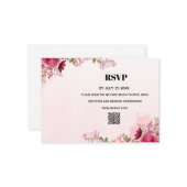 Modern Pink Floral QR Code Wedding RSVP Card ノートカード (正面/裏面インサイチュ)