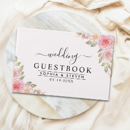 Modern Pink Floral Wedding Party with Golden Touch ゲストブック