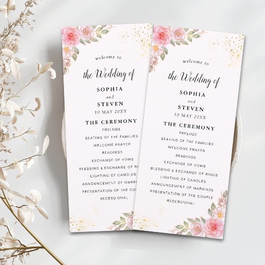 Modern Pink Floral Wedding Party with Golden Touch プログラム