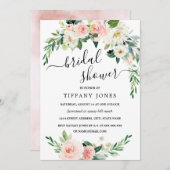 Modern Pink Floral Wreath Bridal Shower 招待状 (正面/裏面)