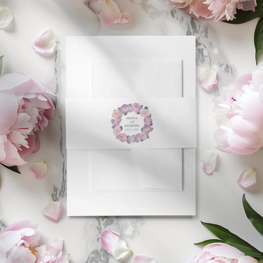 Modern Pink Floral Wreath Wedding 招待状ベリーバンド
