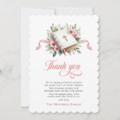 Modern Pink Flower Baptism サンキューカード (正面)