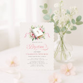 Modern Pink Flower Baptism Invitation 招待状