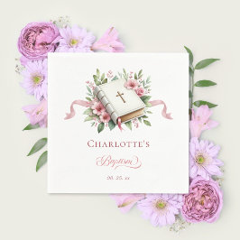 Modern Pink Flower Baptism Paper Napkin スタンダードカクテルナプキン