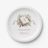 Modern Pink Flower Baptism Paper Plate ペーパープレート (正面)