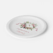 Modern Pink Flower Baptism Paper Plate ペーパープレート (アングル)
