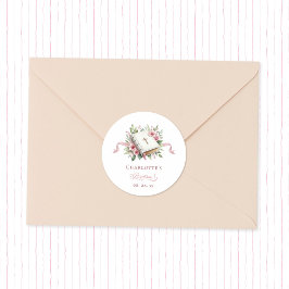 Modern Pink Flower Baptism Sticker ラウンドシール