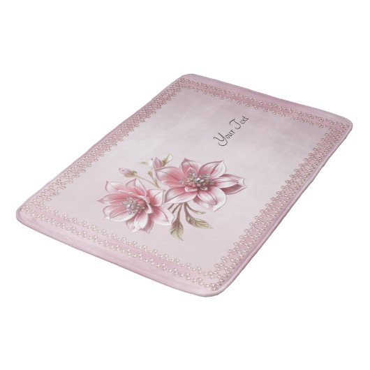 Modern Pink Flowers Bath Mat バスマット (アングル)