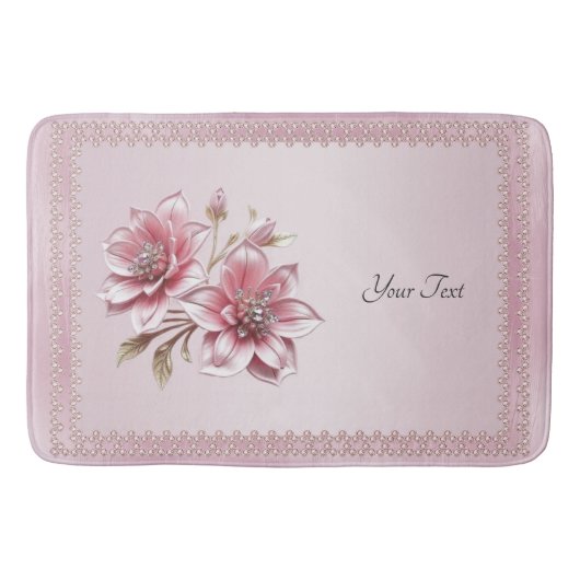 Modern Pink Flowers Bath Mat バスマット (正面)