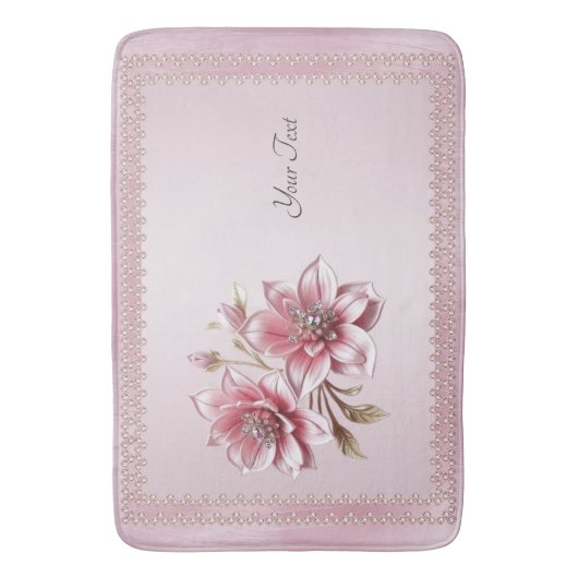 Modern Pink Flowers Bath Mat バスマット (正面縦)