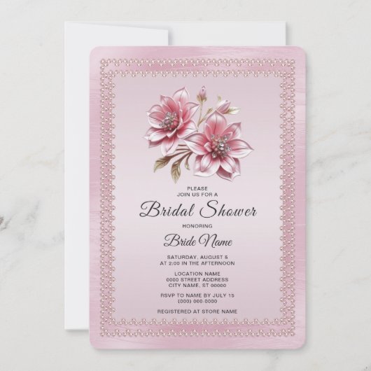 Modern Pink Flowers Bridal Shower Invitation 招待状 (正面)
