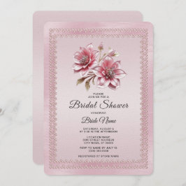 Modern Pink Flowers Bridal Shower Invitation 招待状