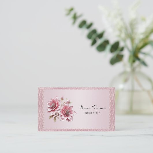 Modern Pink Flowers Business Card 名刺 (スタンド正面)