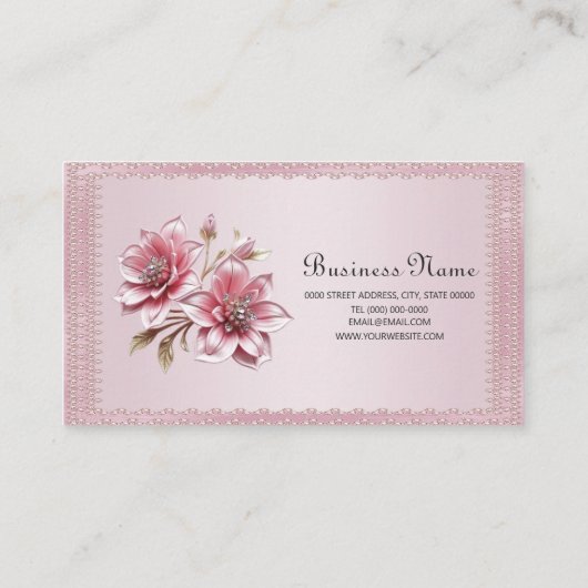 Modern Pink Flowers Business Card 名刺 (裏面)