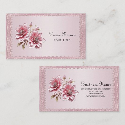 Modern Pink Flowers Business Card 名刺 (正面/裏面)