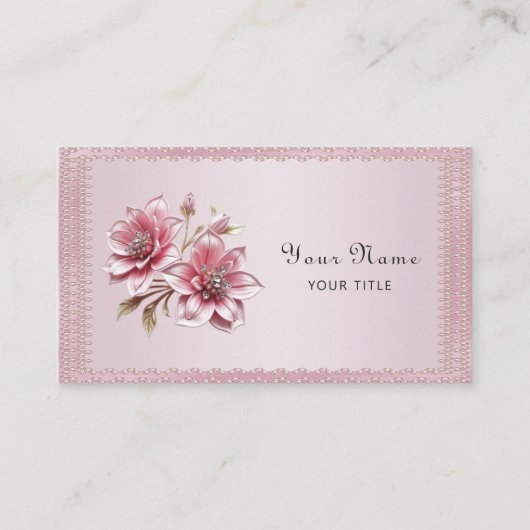 Modern Pink Flowers Business Card 名刺 (正面)