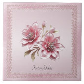 Modern Pink Flowers Ceramic Tile タイル (正面)