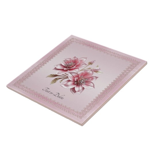 Modern Pink Flowers Ceramic Tile タイル (側面)