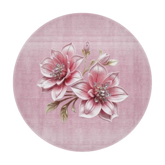 Modern Pink Flowers Cutting Board カッティングボード (正面)