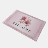 Modern Pink Flowers Doormat ドアマット (アングル)