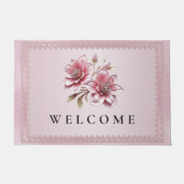 Modern Pink Flowers Doormat ドアマット