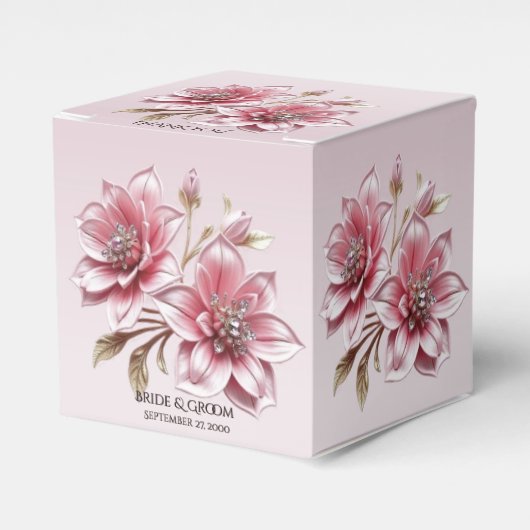 Modern Pink Flowers Favor Box フェイバーボックス (正面サイド)