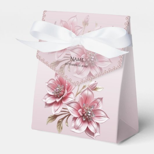 Modern Pink Flowers Favor Box フェイバーボックス (正面サイド)