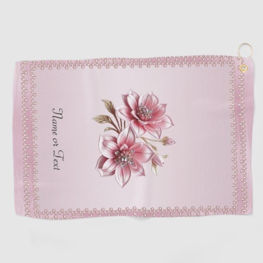 Modern Pink Flowers Golf Towel ゴルフタオル (横)