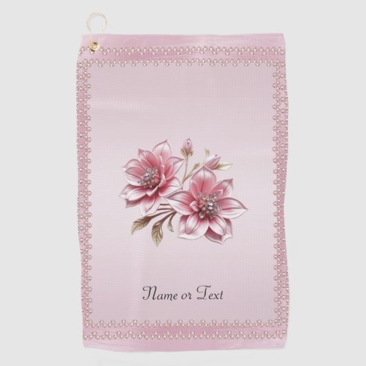 Modern Pink Flowers Golf Towel ゴルフタオル (正面)