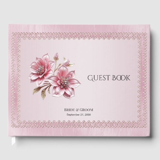 Modern Pink Flowers Guest Book ゲストブック (正面)