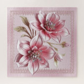 Modern Pink Flowers Jigsaw Puzzle ジグソーパズル (横)