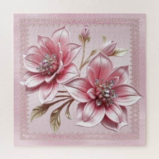 Modern Pink Flowers Jigsaw Puzzle ジグソーパズル (縦)