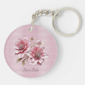 Modern Pink Flowers Keychain キーホルダー (裏面)
