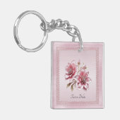 Modern Pink Flowers Keychain キーホルダー (正面左)