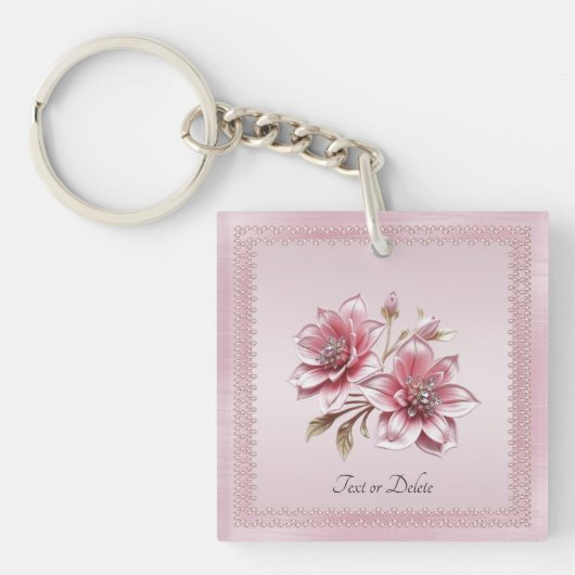 Modern Pink Flowers Keychain キーホルダー (正面)